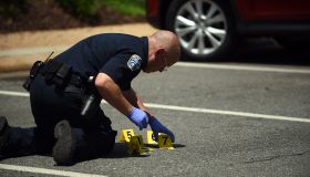 ARLINGTON, VA - May 18: Crime scene marker are placed near an a