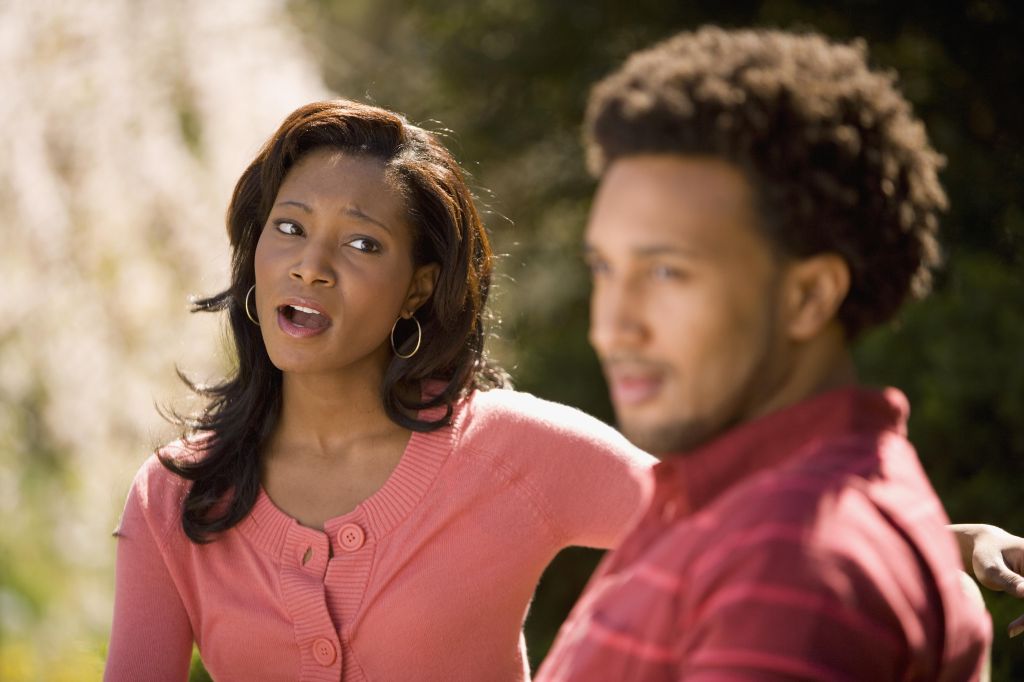 African American woman yelling at boyfriend