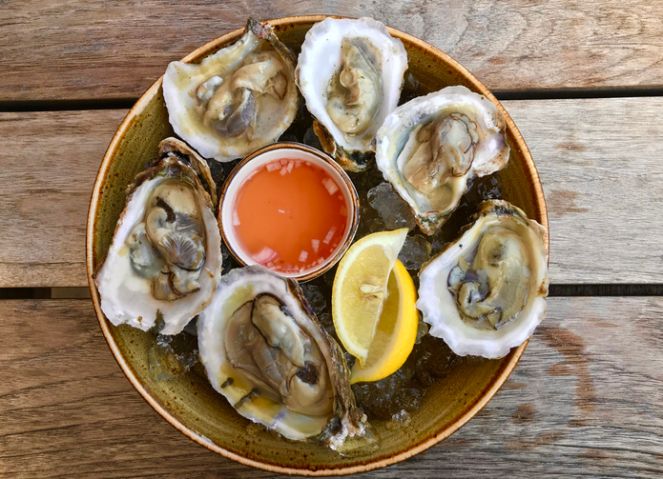 Delicious blue point raw oysters with mignon
