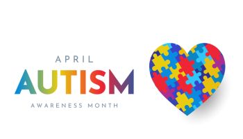 Autism Awareness Month card with puzzle heart, April. Vector