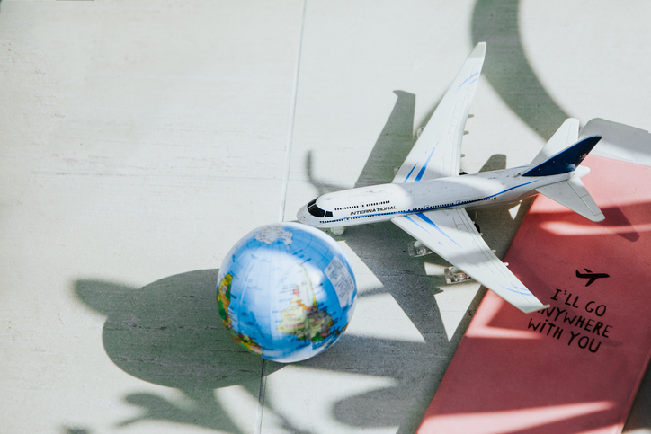 airplane, passport and globe. Travel concept