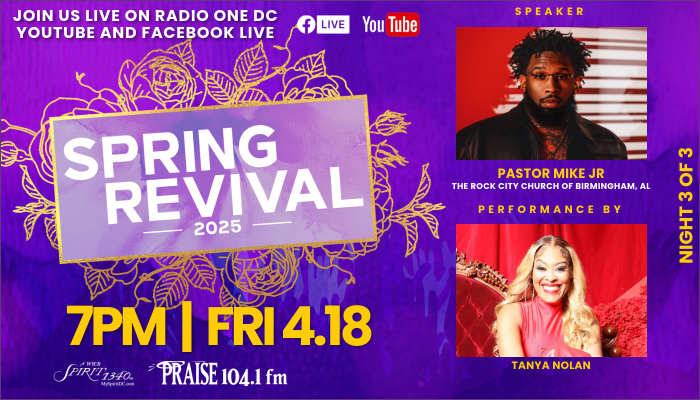 Praise 104.1 & WYCB Virtual Spring Revival! Graphics for Radio One DC